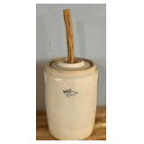 Blue Crown 3 Gal Stoneware Butter Churn with Lid
