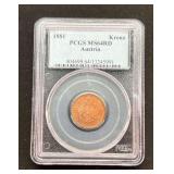 1881 Austria Kreuz PCGS MS64RD