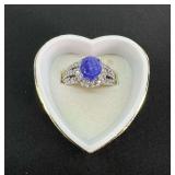 18K White Gold Women's Ring with Oval Tanzanite & Round Cut Diamond