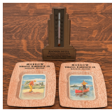 Early Madison Hotel Thermometer & Morrow Tobacco Warehouse Ash Trays