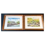 Peter Gray 'The Broadway Fountain & Railroad Station Madison IN' Watercolor Framed