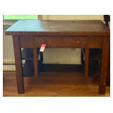 Early Solid Oak Library Table with Drawer