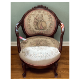 Early Hand Carved Embroidered Arm Chair