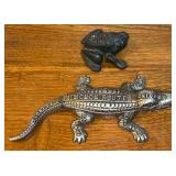 Early Cast Iron 'Monon Route' Alligator & 'Mohawk Tires' Frog Cast Iron Pieces