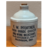 Early 'F.W. Pfortner High Grade Grocer & Wine Merchant Madison IND.' Stoneware Jug