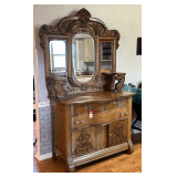 Early Elaborate Oak Sideboard with Lion Head Carvings