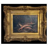 Richard La Barre Goodwin (1840-1910) “Rainbow Trout on Bank' Oil on Canvas Framed Artwork