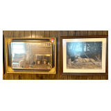 Decorative Beveled Mirror & Framed Artwork