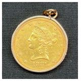 1881 Liberty Head $10 Gold Coin In Pendent Holder