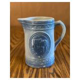 Blue & White Cow Themed Stoneware Pitcher