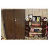 Walnut Display Shelf & Metal 2-Door Cabinet