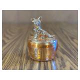 Jeanette Glass Marigold Iridescent Scottie Dog Powder Dish