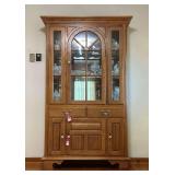 Oak Glass Door Lighted Display Cabinet