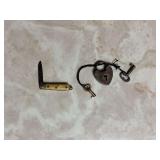 Early Miniature Heart Shaped Lock with Keys & Pocket Knife
