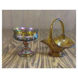 Amber Tiara Glass Basket & Carnival Glass Dish