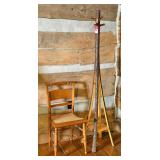 Handcrafted Wooden Coat Rack & Wicker Bottom Chair