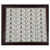 Framed 1999 Uncut $1 U.S. Federal Reserve Notes