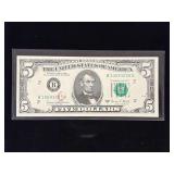 Series 1969C $5 Federal Reserve Note Stuck Digit Error