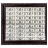 Framed 1995 Uncut $5 U.S. Federal Reserve Notes