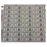 1995 U.S. Federal Reserve $5 Uncut Notes