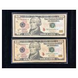 Series 2006 and 2017 $10 Federal Reserve Notes Fancy Serial
