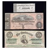 Confederate States of America $4, $5, & $50 Currency Notes