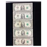 Series 1985-1999 $1, $5, $10 Federal Reserve Notes Offset Printing Error
