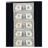Series 1995-2003 $1 Federal Reserve Notes Fancy Serial
