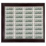 Framed 1995 Uncut $2 U.S. Federal Reserve Notes