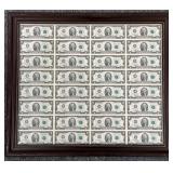 Framed 1995 Uncut $2 U.S. Federal Reserve Notes