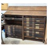 Vintage Wooden Printers Tray Cabinet