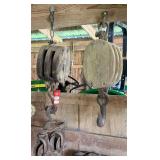 Large Wooden Pulleys & Trolley