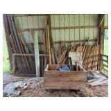 Assorted Lumber & Mobile Wooden Cart