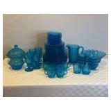 Kemple Wheaton Teardrop and Lace Blue Glassware Set