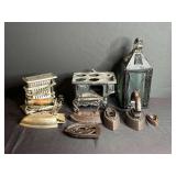Sad Irons, Stove, and Lantern