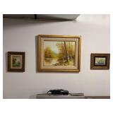 Three Framed Oil Paintings Including Landscape and Maritime Scene