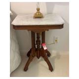 Marble Top Parlor Table with Carved Wood Base From 2011 Fred Griffin Estate Sale