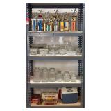 Shelf Lot Trophies Glassware Jars Coolers