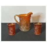 Carnival Glass Pitcher and Tumbler Set