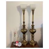 35" Brass Table Lamps with Glass Shades