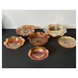 Six Iridescent Carnival Glass Bowls