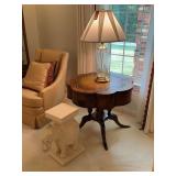 Mahogany Side Table, Waterford Lamp, Elephant Stand