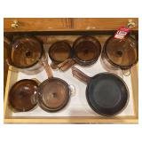 Vision Corning Amber Glass Cookware Set & Related Kitchen Items
