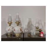 Milk Glass Lamps and Assorted Chimneys