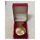 Omega De Ville Gold Tone Pocket Watch with Chain