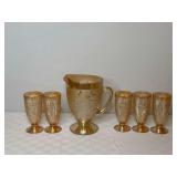 Jeanette Glass Iris and Herringbone Pitcher Set
