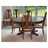 Wood Dining Table with Six Chairs and Leaf