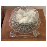 Pressed Glass Punch Bowl Set with Ladle