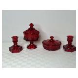Fostoria Ruby Red Coin Pattern Glass Set