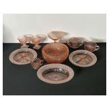 Pink Pressed Glass Servingware Set